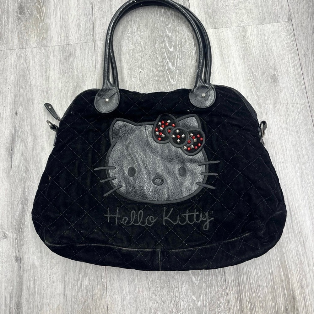 Y2K Hello Kitty Black Quilted Velvet big Tote with Red Accents